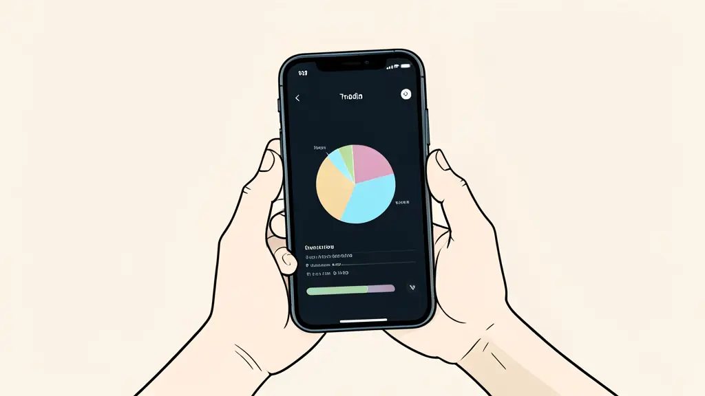 Close-up of a hand using a modern trading app on a smartphone, showing a colorful interactive portfolio pie chart and clean dark-mode interface